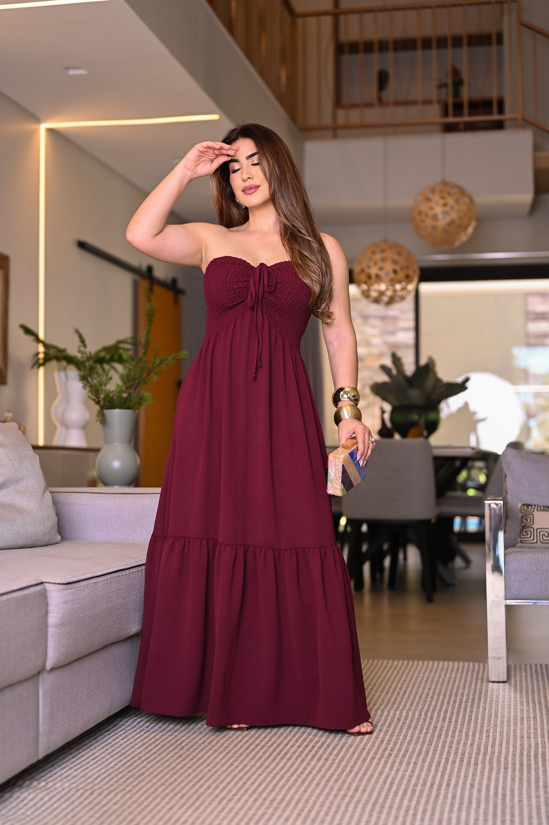 Vestido longo lastex - B316
