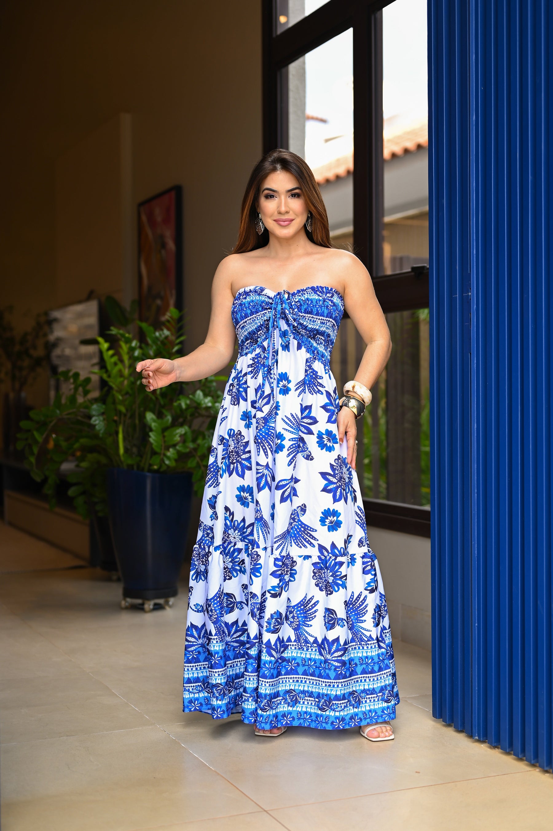 Vestido longo lastex - B324
