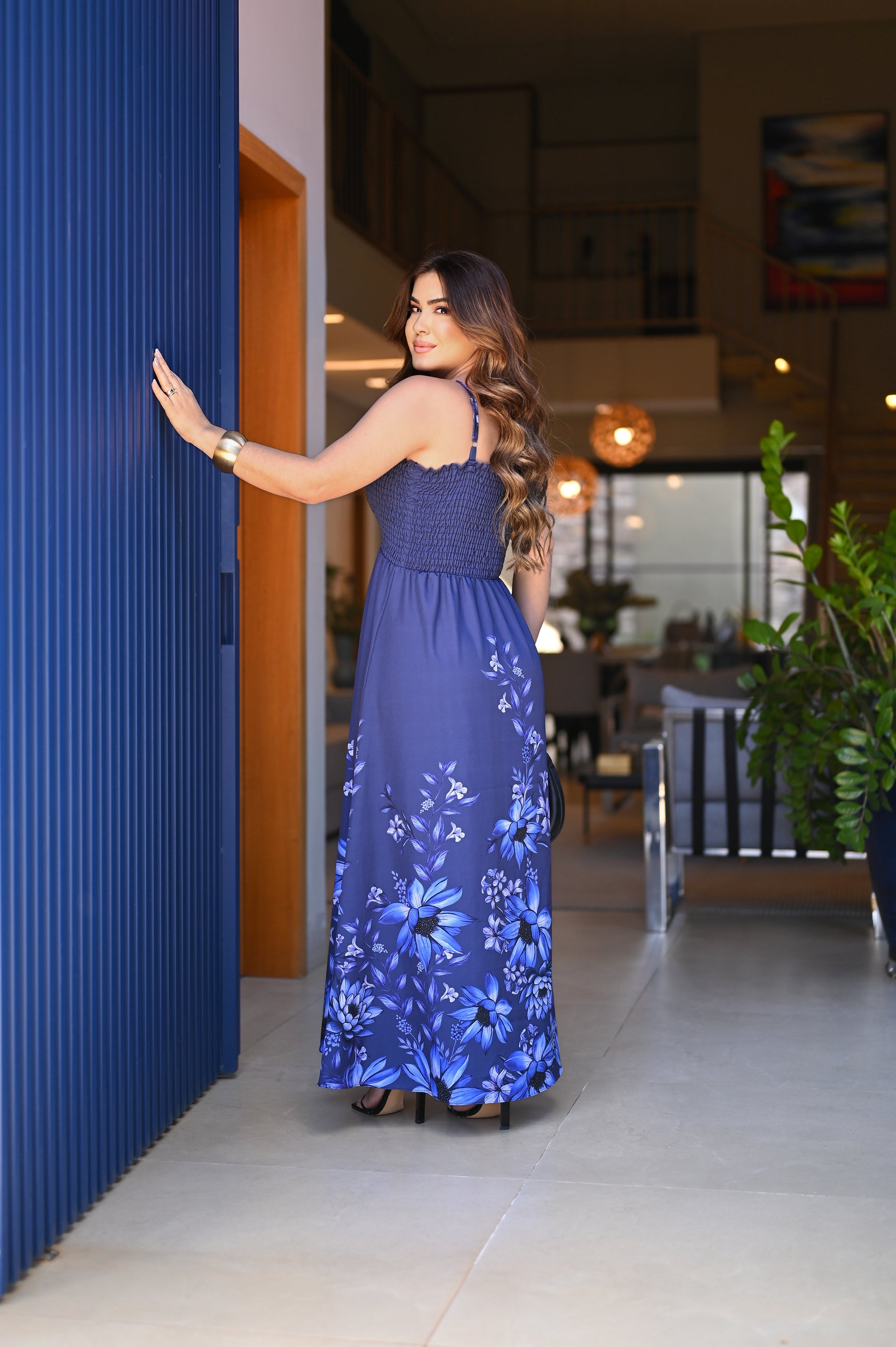 Vestido longo lastex - B378