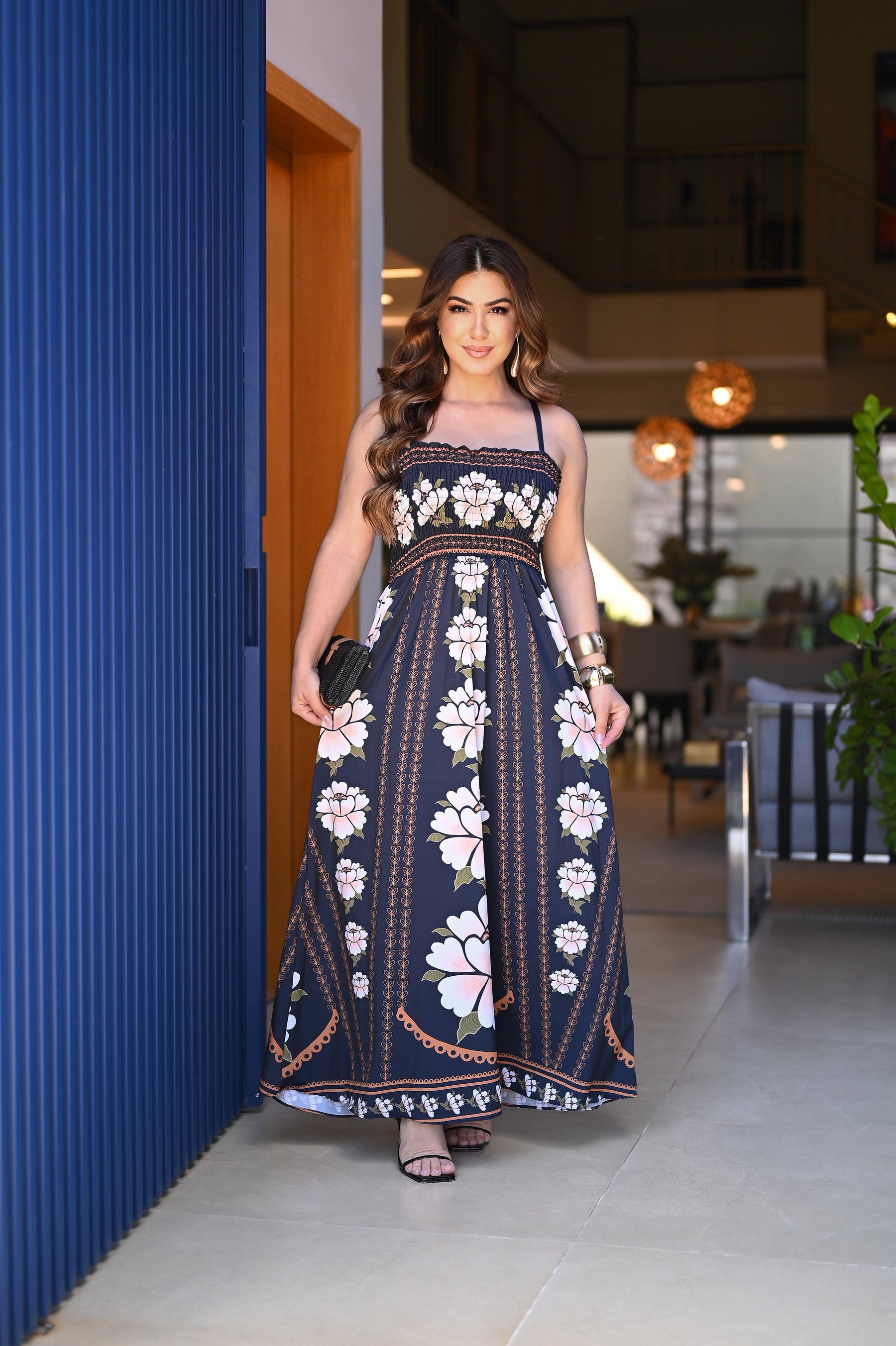 Vestido longo lastex - B375