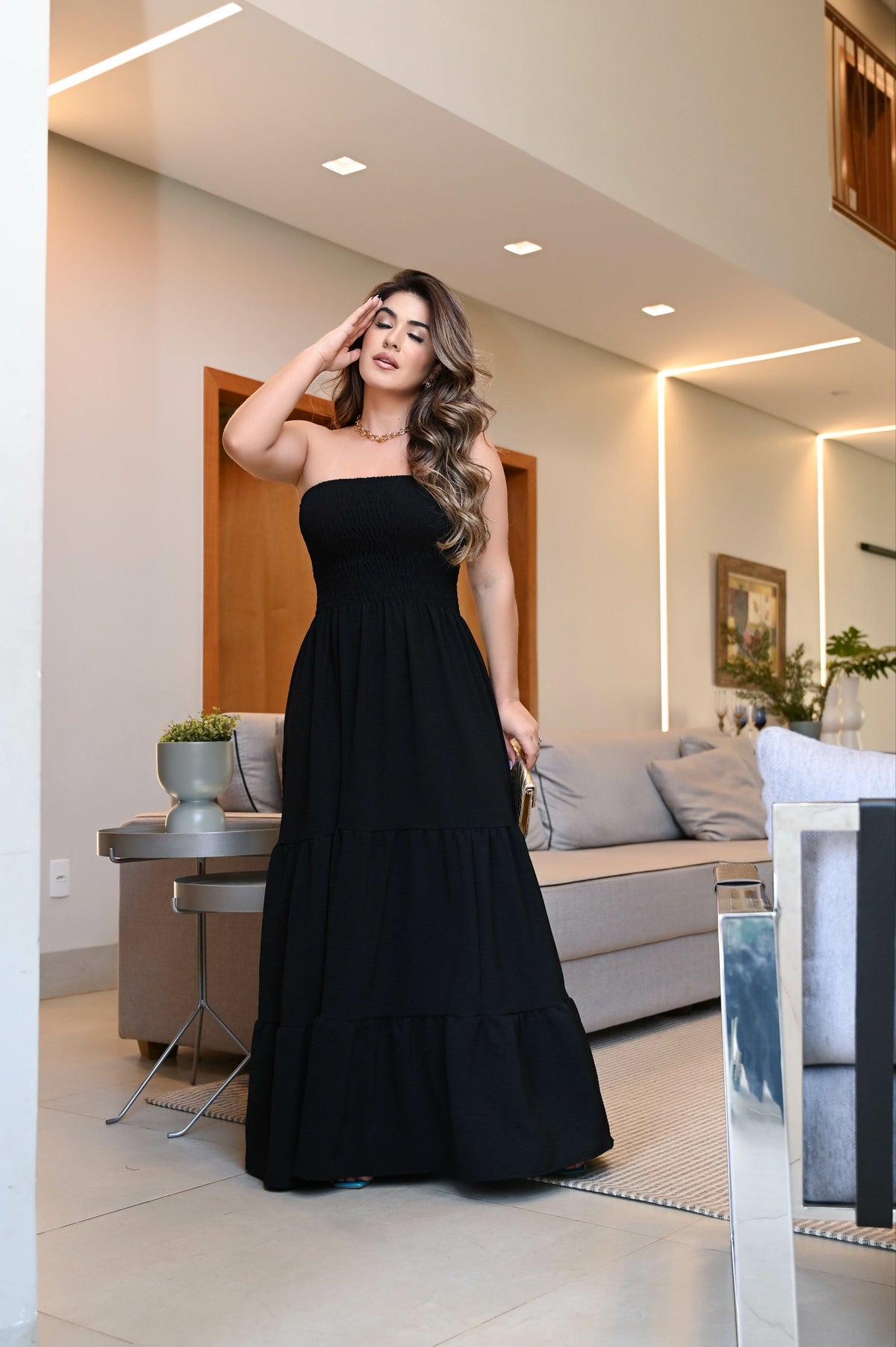 Vestido longo lastex - B81