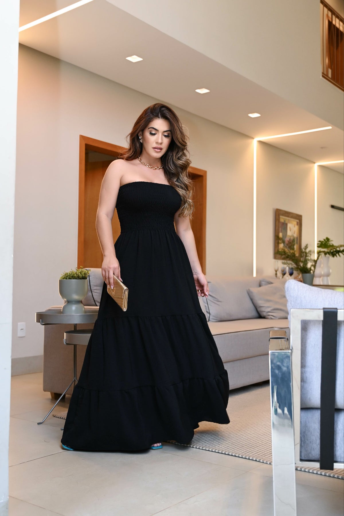 Vestido longo lastex - B81
