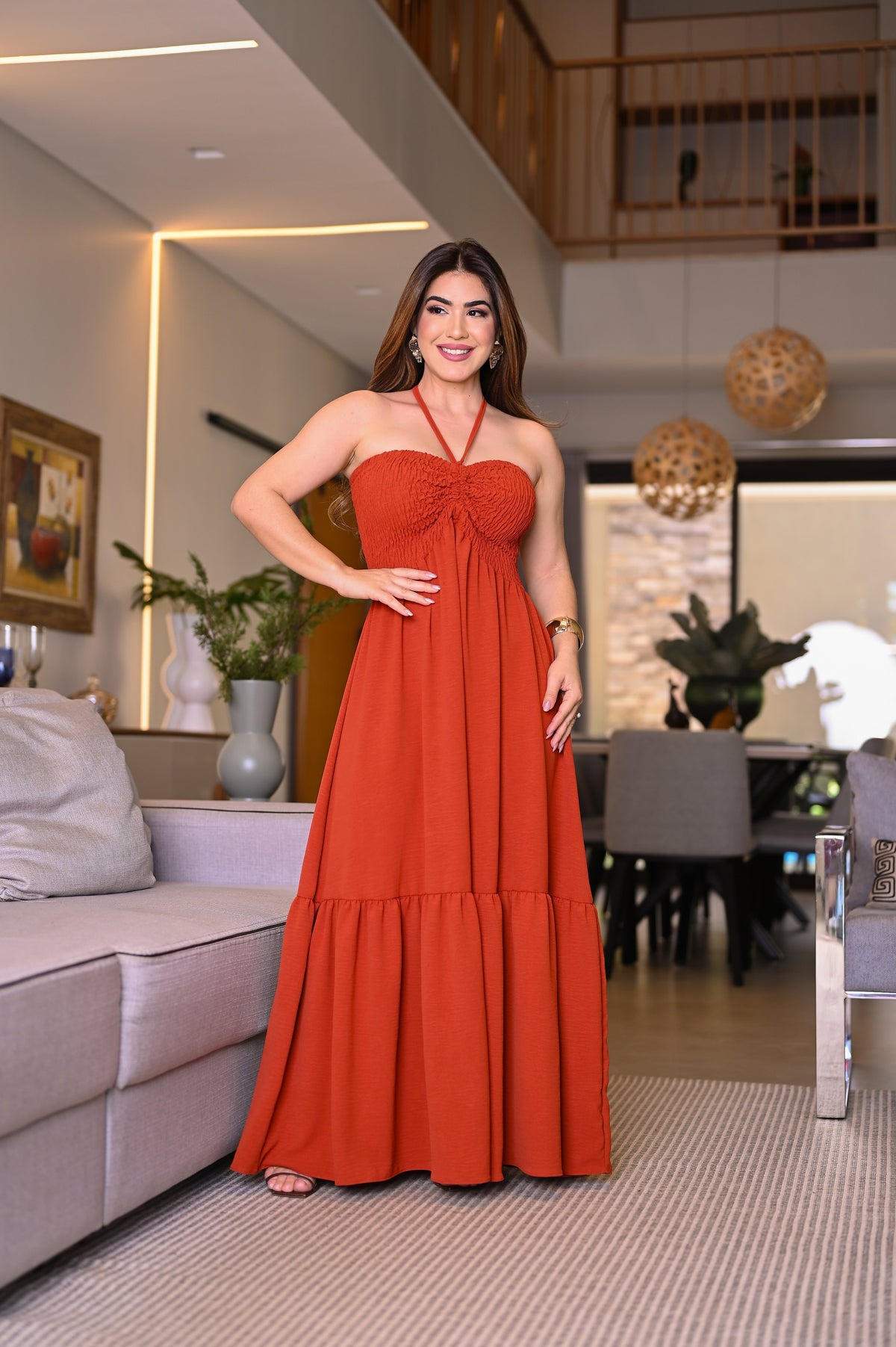 Vestido longo lastex - B318