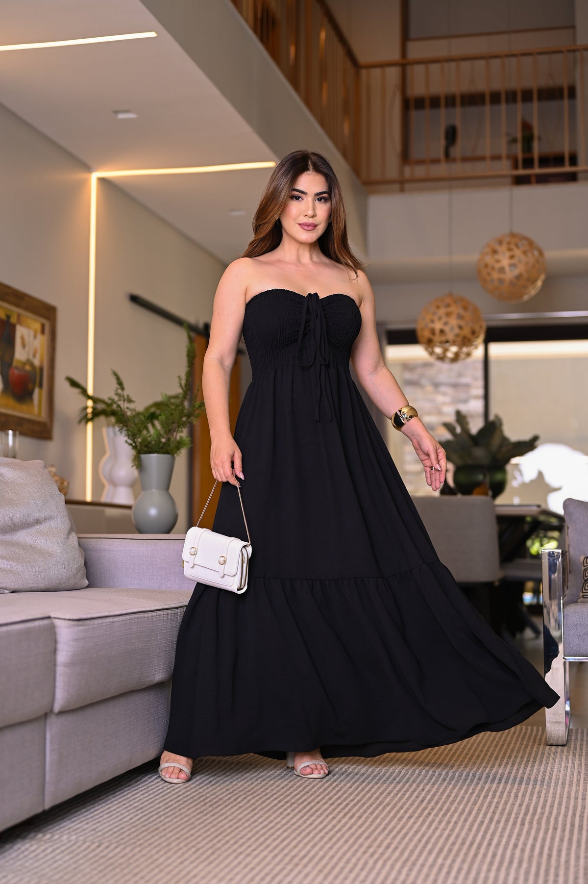 Vestido longo lastex - B317