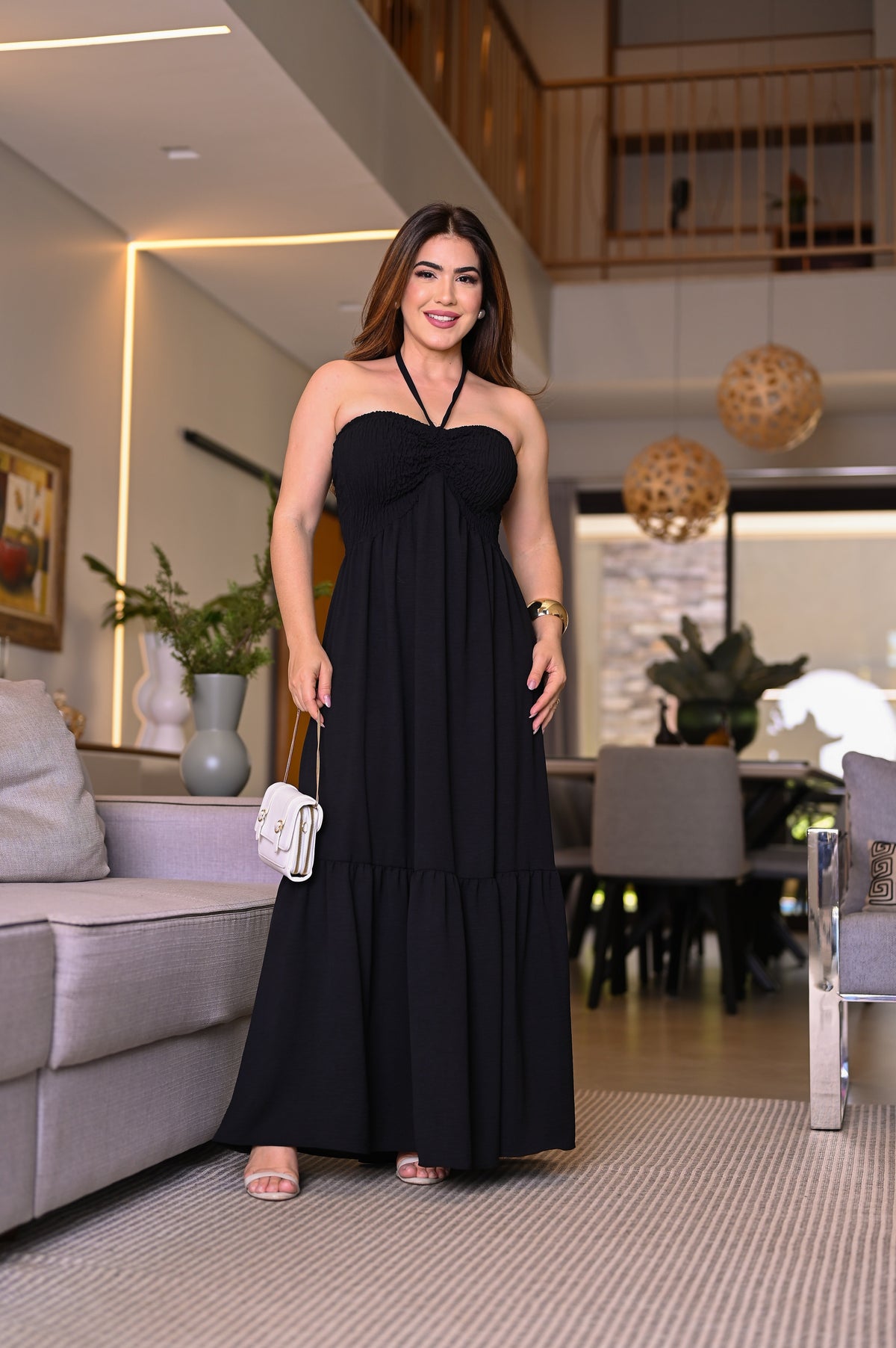 Vestido longo lastex - B317