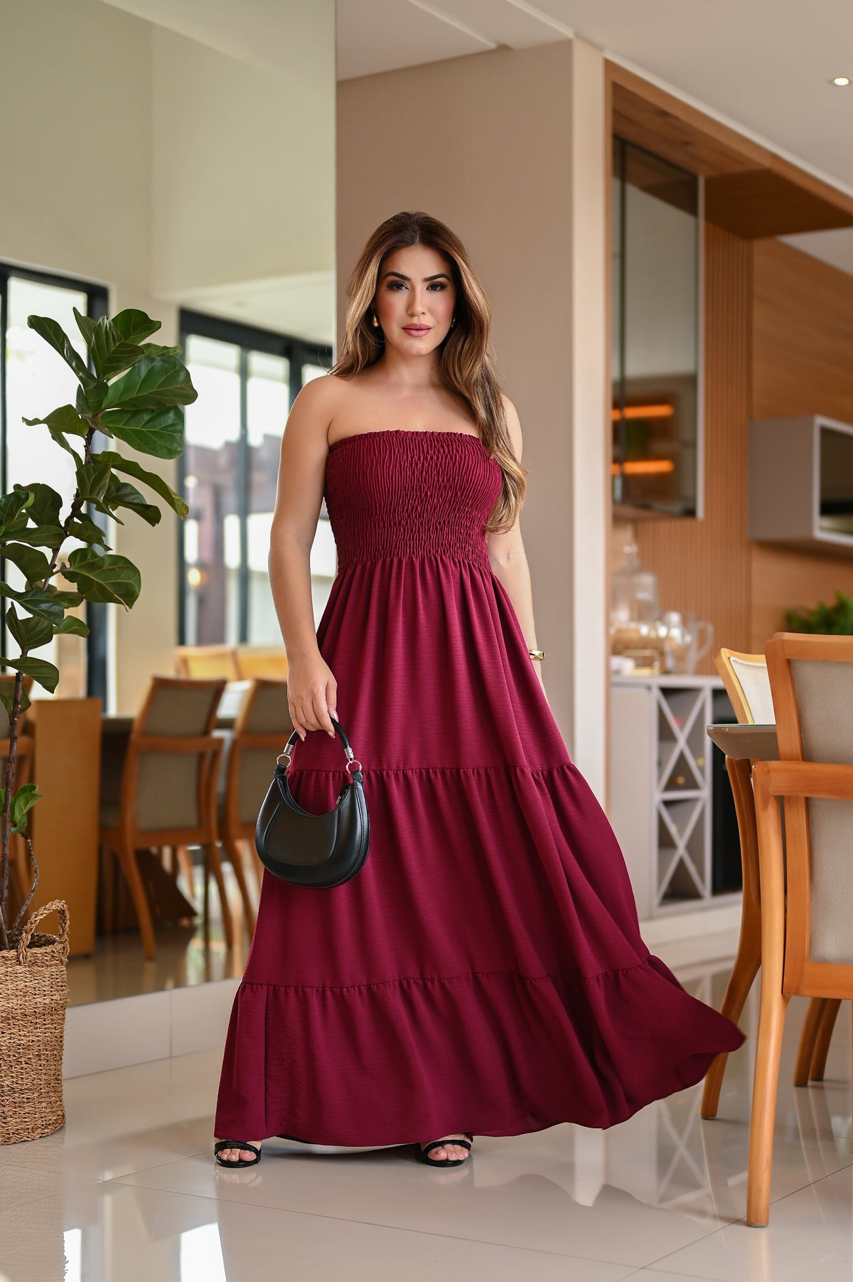 Vestido longo lastex - B258
