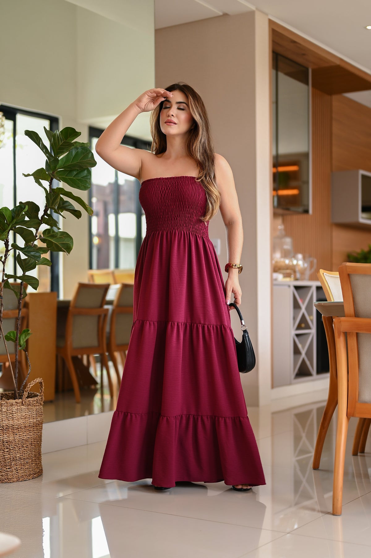Vestido longo lastex - B258