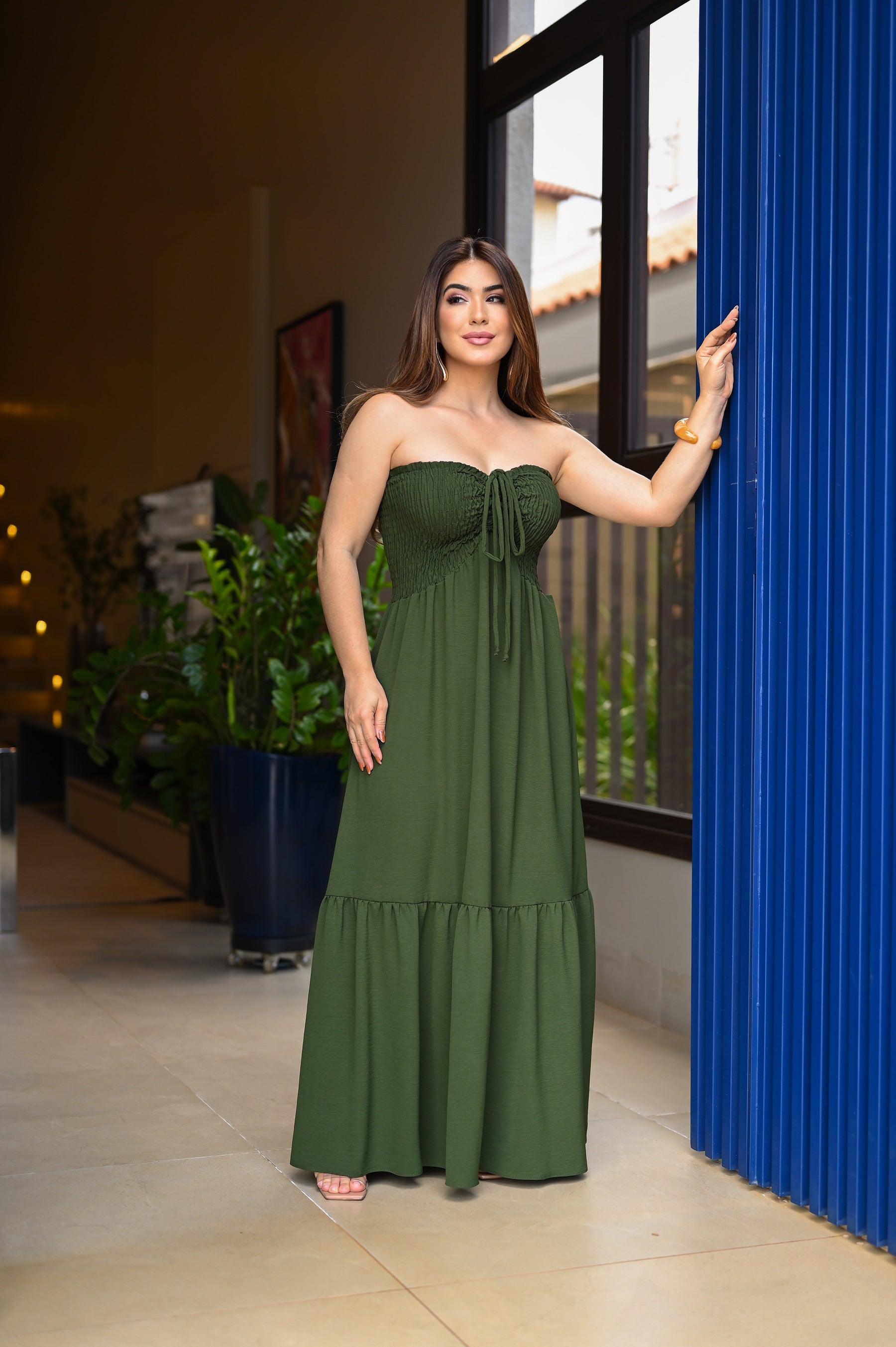Vestido longo lastex - B328