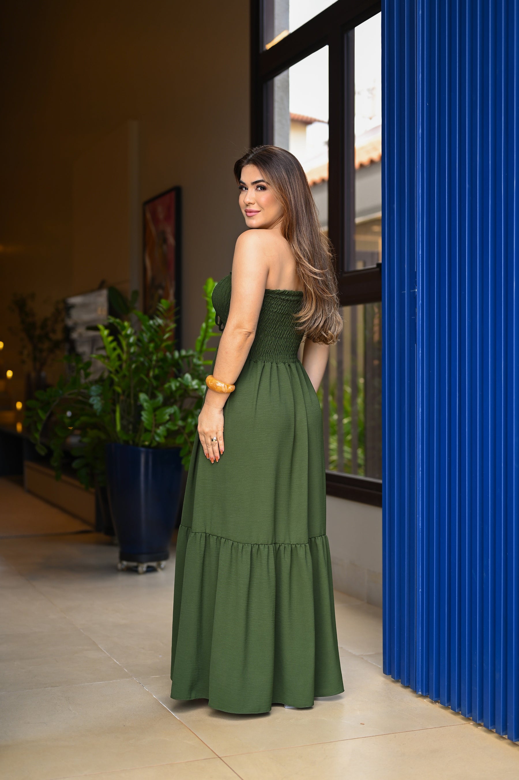 Vestido longo lastex - B328