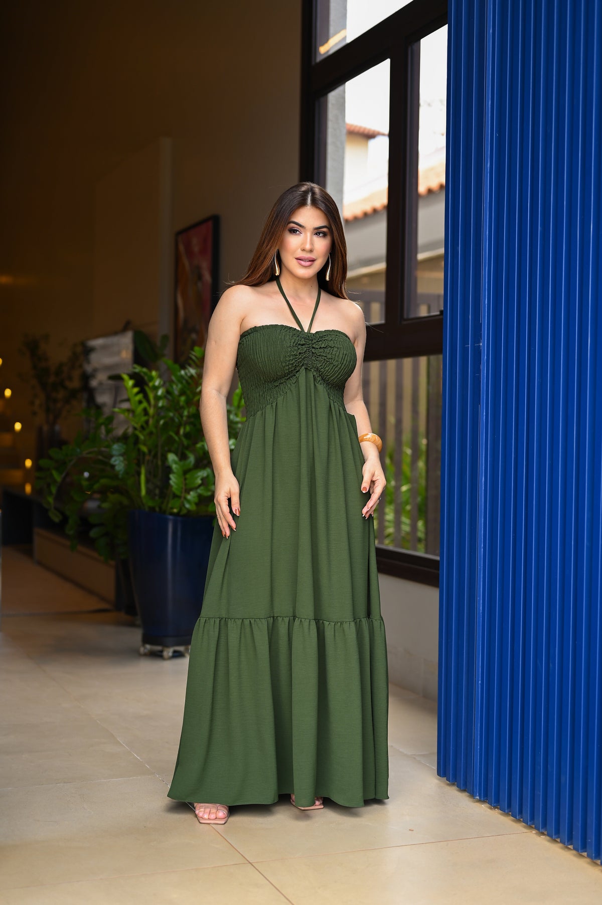 Vestido longo lastex - B328