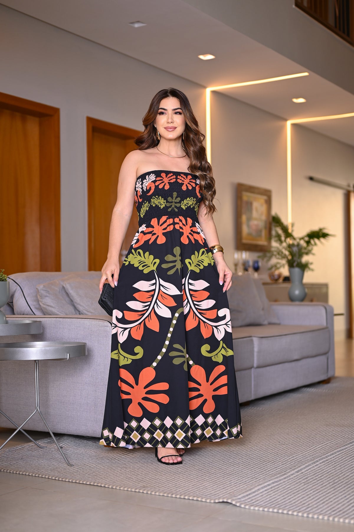 Vestido longo lastex - B379