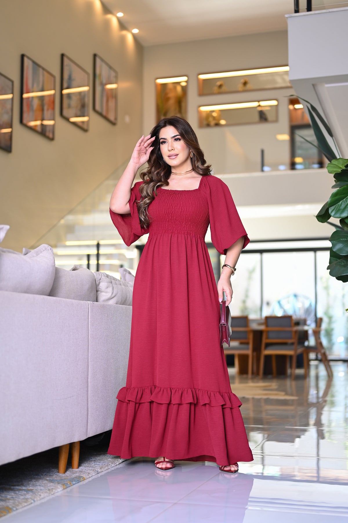 Vestido longo lastex - B389